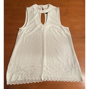 Bobeau Size Small Women's Sleeveless Blouse White Top Gold Buttons High Neck
